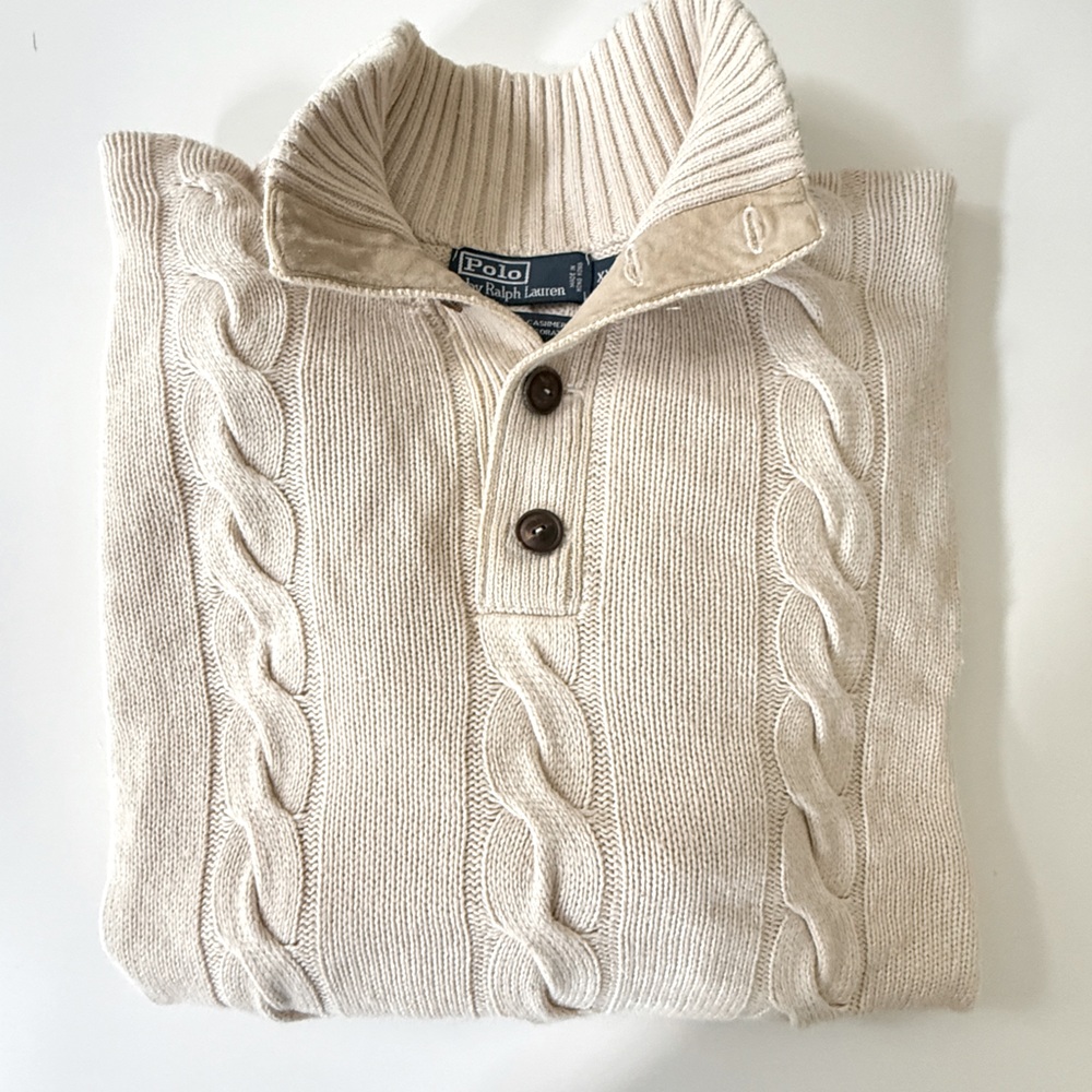 Polo Ralph Lauren Half-Button Pullover Silk/Cashmere Sweater w/Suede Detail XXL